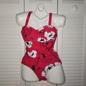 New Pink & White Flower One-Piece Swimsuit